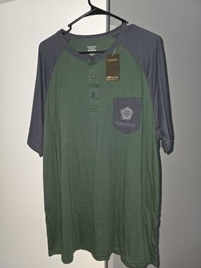 Supernatural Men's Green & Gray Raglan Henley Pocket Tee